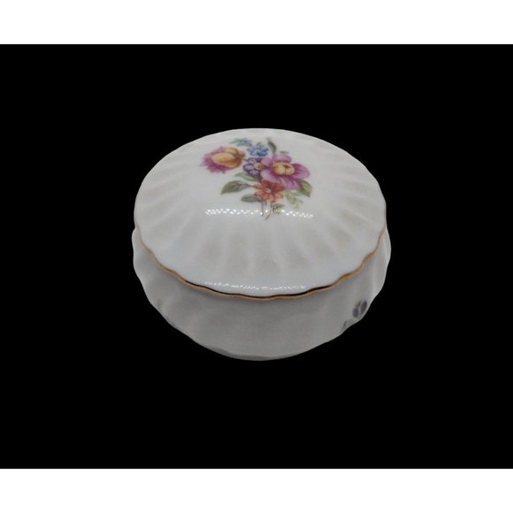 GDR Germany Porcelain Floral Trinket Box Vintage Lidded Blue Crown Vanity - Picture 3 of 6
